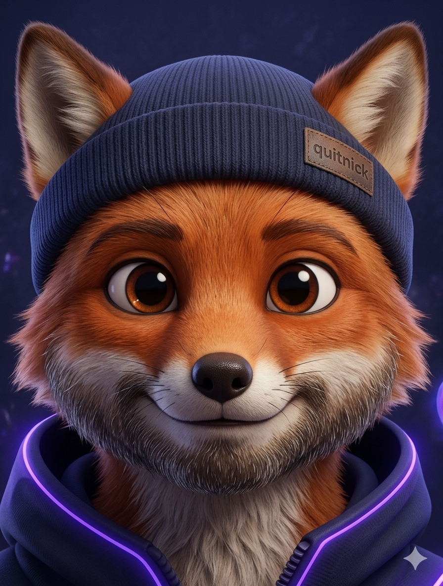 Nick — QuitNick mascot fox in beanie